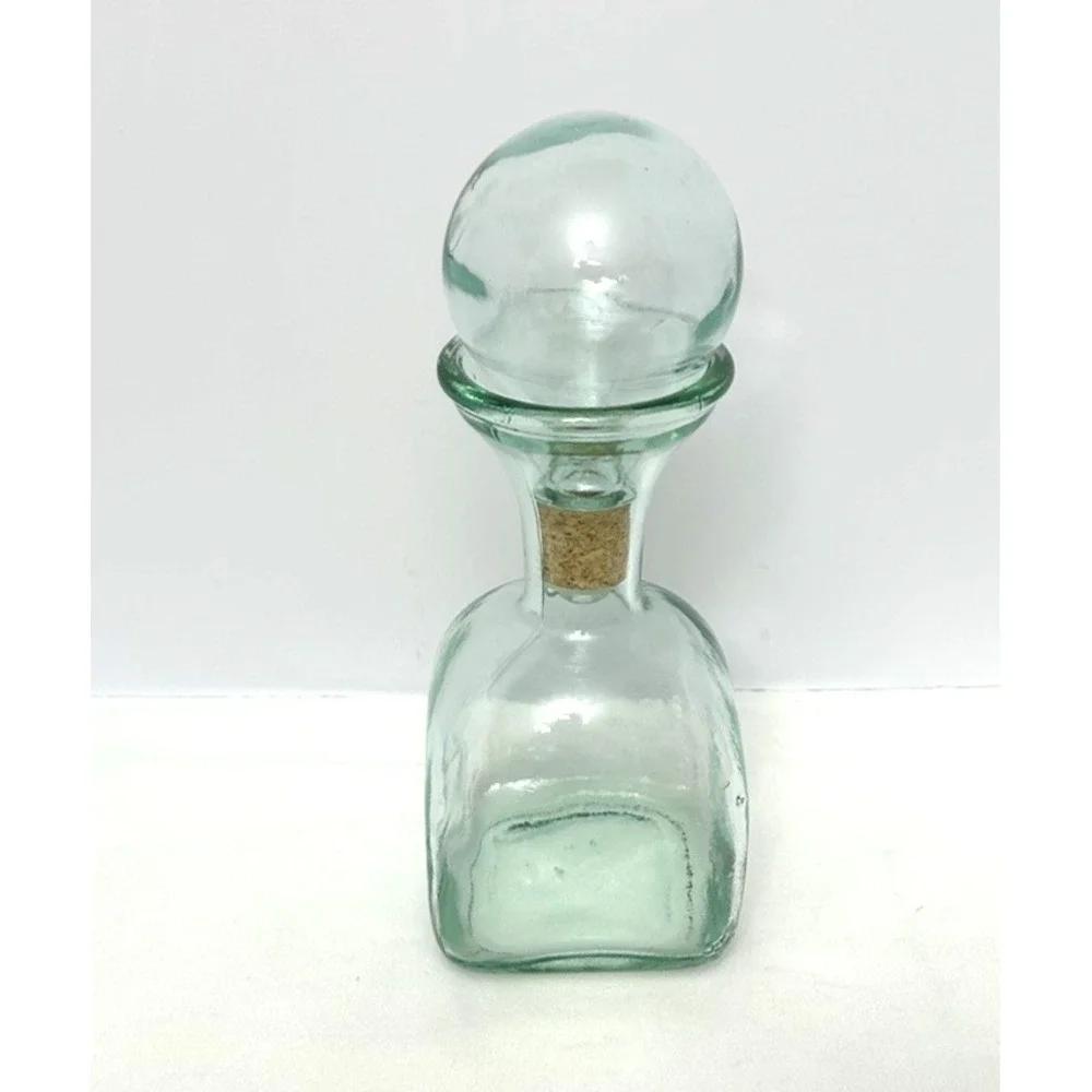 Green Glass Decanter Bottle w/ Cork Stopper Barware